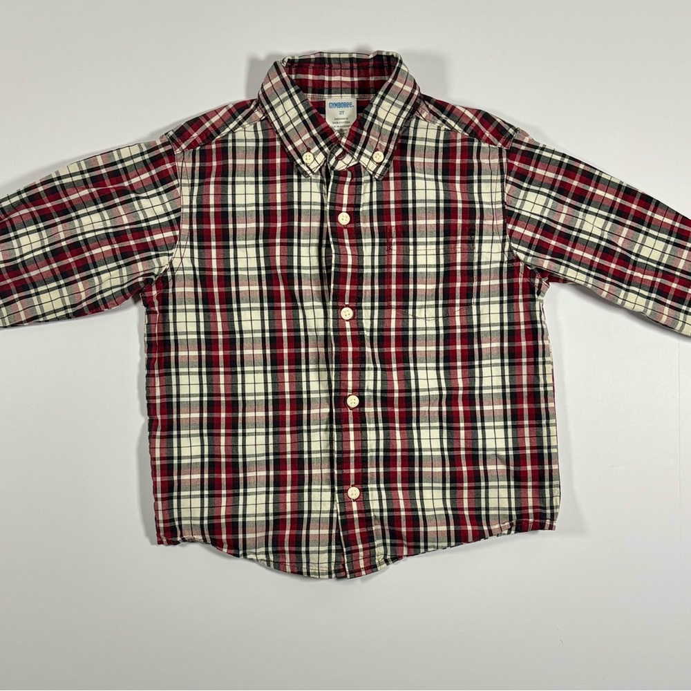 Gymboree Toddler Boys 2T Plaid Button Down Shirt Long Sleeve Red Black White